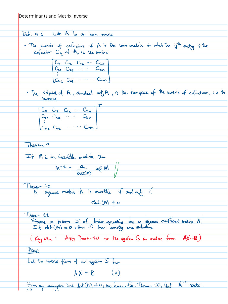 LA2 Sec 7 Determinants and Matrix Inverse; Cramers Rule | PDF