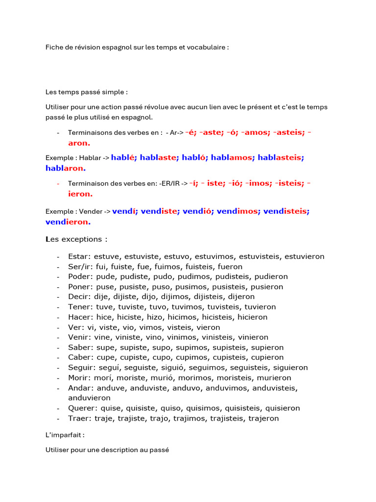 Révision des temps en espagnol | PDF | Verbe | Mécanique du langage
