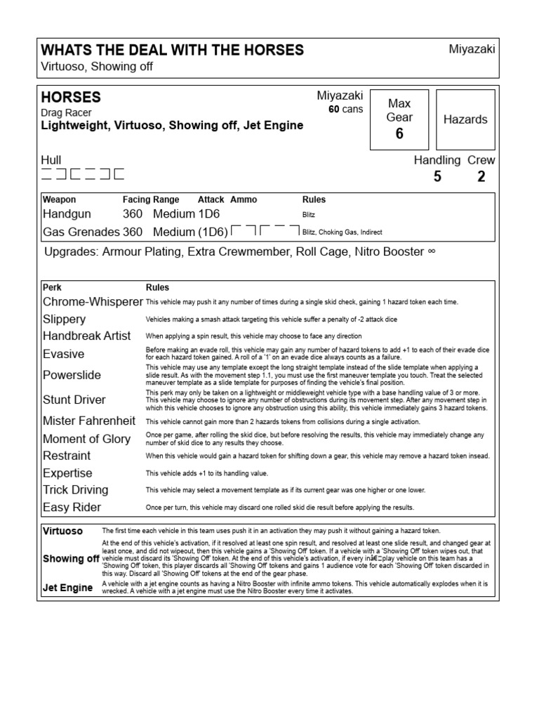 Horse Racing Vehicle Specifications | PDF | Vehicles | Transport