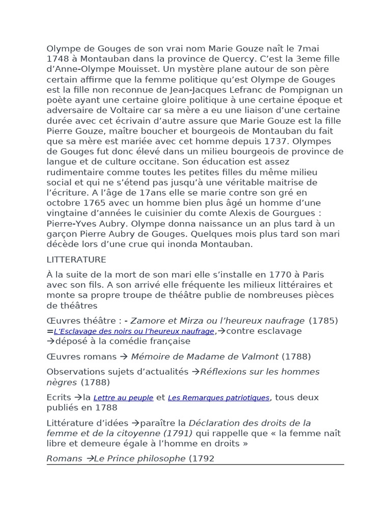 Olympe de Gouges : Femme de lettres et engagée | PDF
