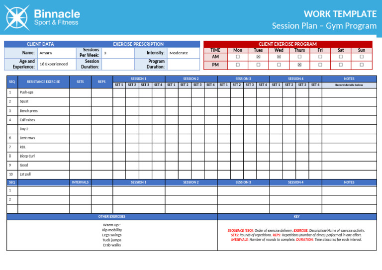 Gym Program Session Plan Template | PDF | Strength Training ...
