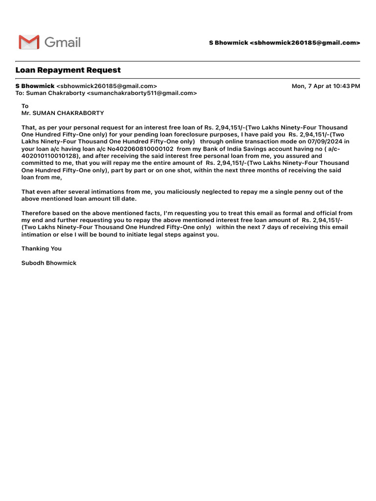 Loan Repayment Request-1 | PDF
