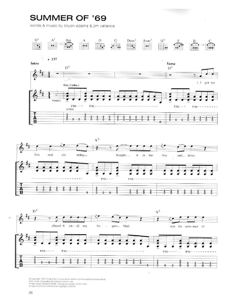Bryan Adams - Summer of 69' | PDF