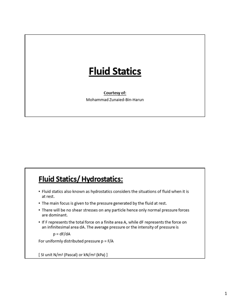T02 Fluid Statics | PDF | Buoyancy | Pressure