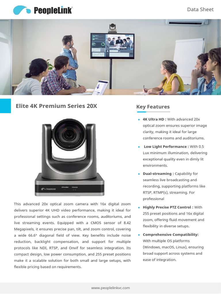 Elite 4K Premium 20X Camera Overview | PDF | Pixel | Imaging