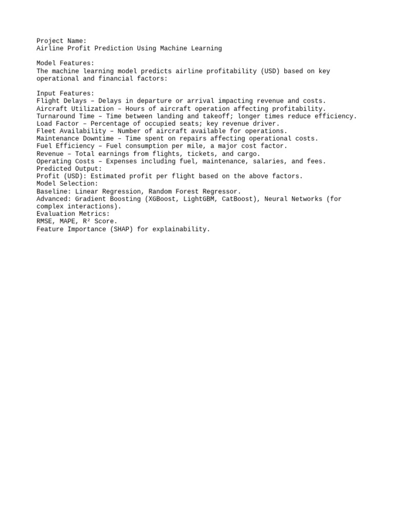 Airline Profit Prediction Model Analysis | PDF