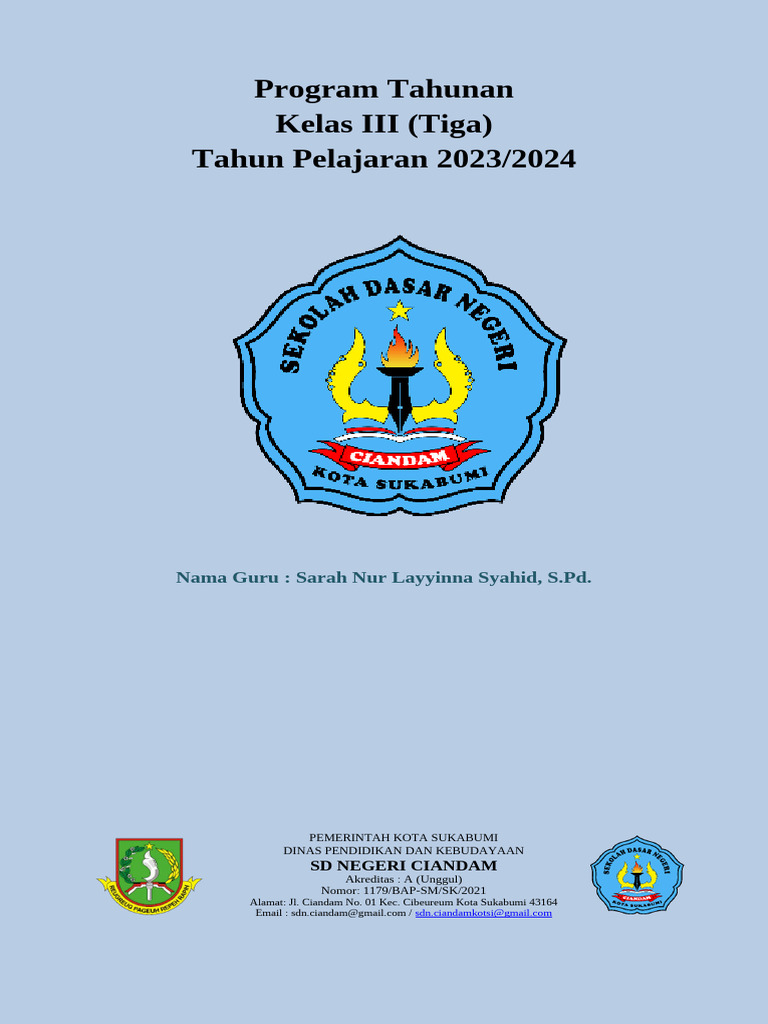 Cover Program Tahunan Kelas III 2023/2024 | PDF