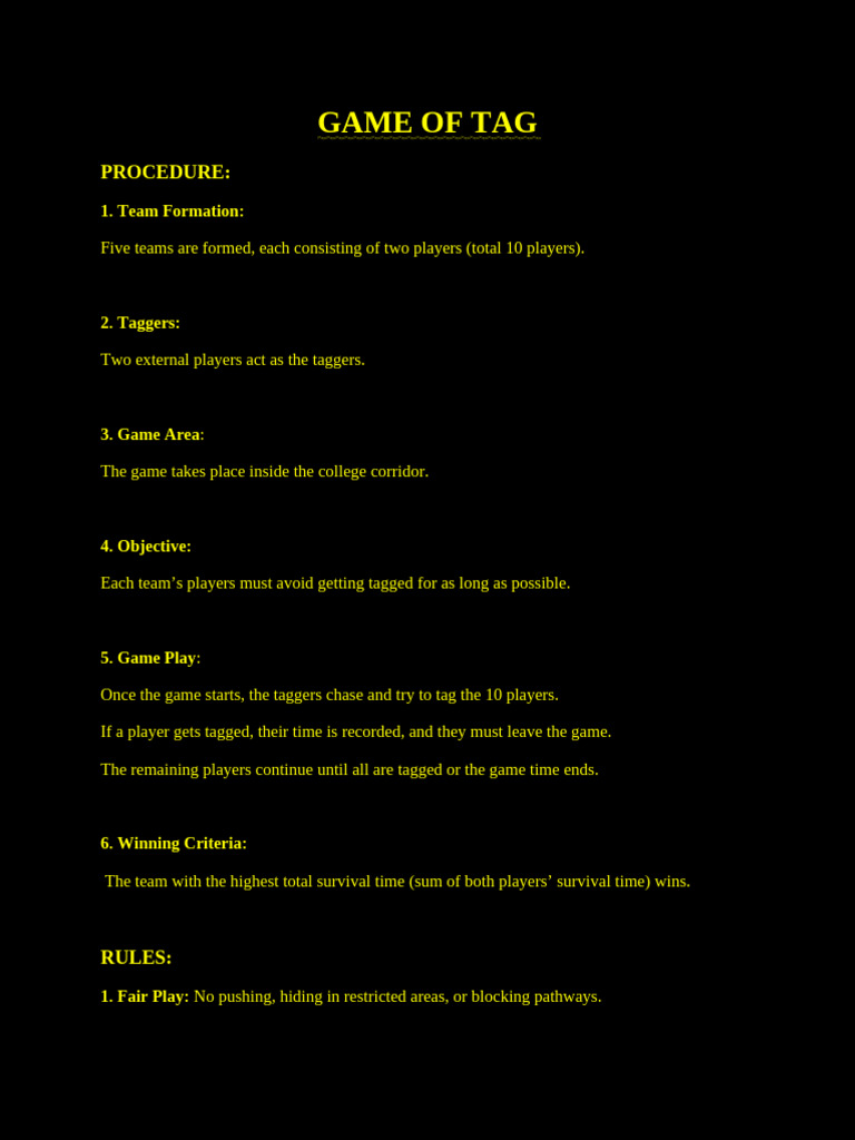 Game of Tag: Rules and Benefits | PDF