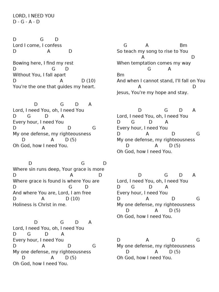Lord, I Need You Lyrics and Chords | PDF