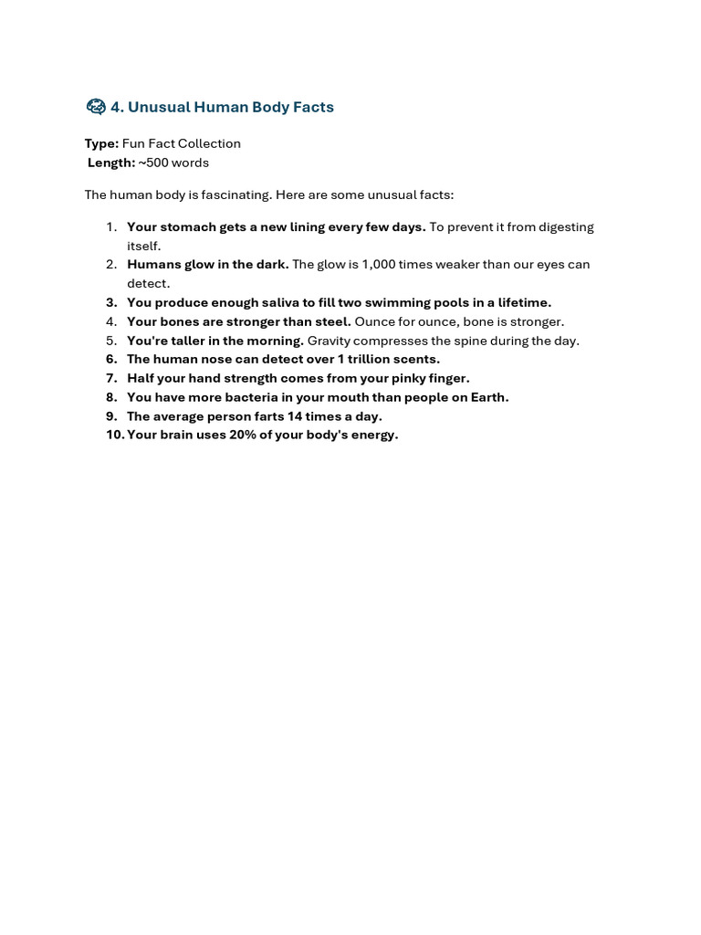 UNKNOWN FACTS ABOUT HUMAN BODY visual data 2