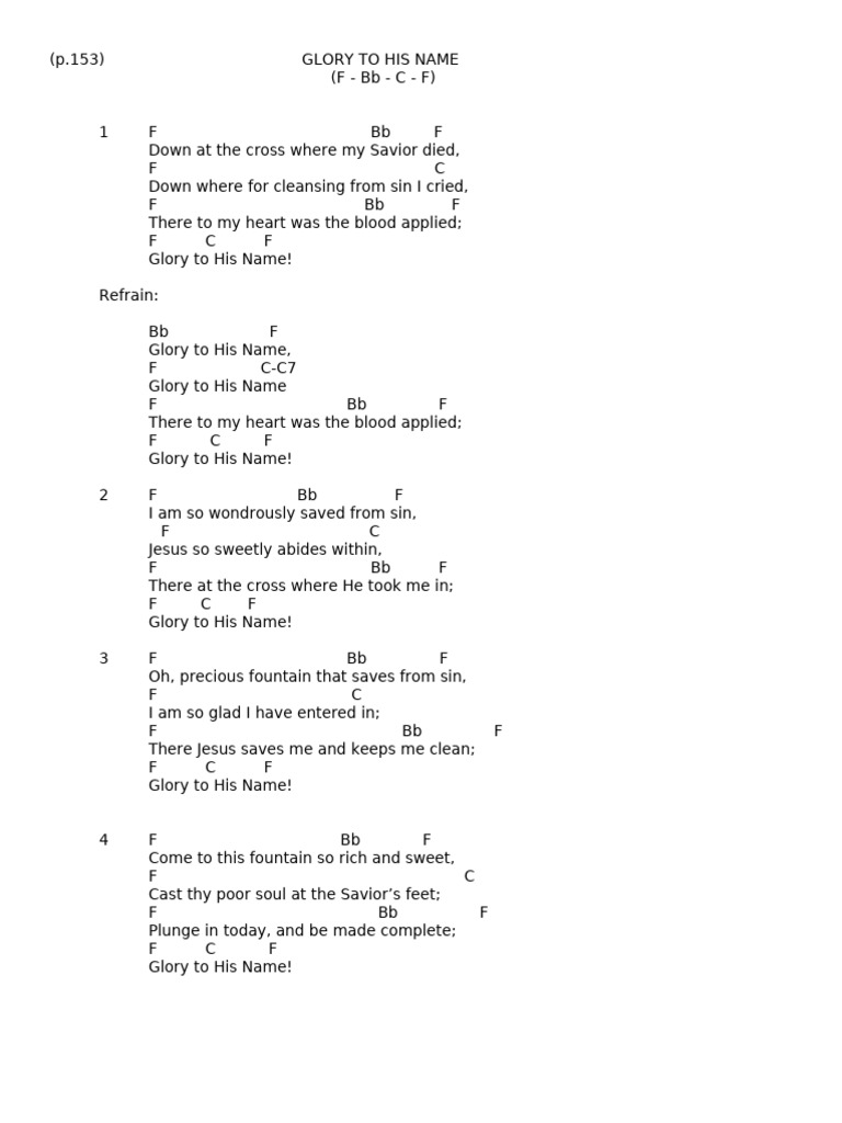 Glory to His Name Hymn Lyrics | PDF