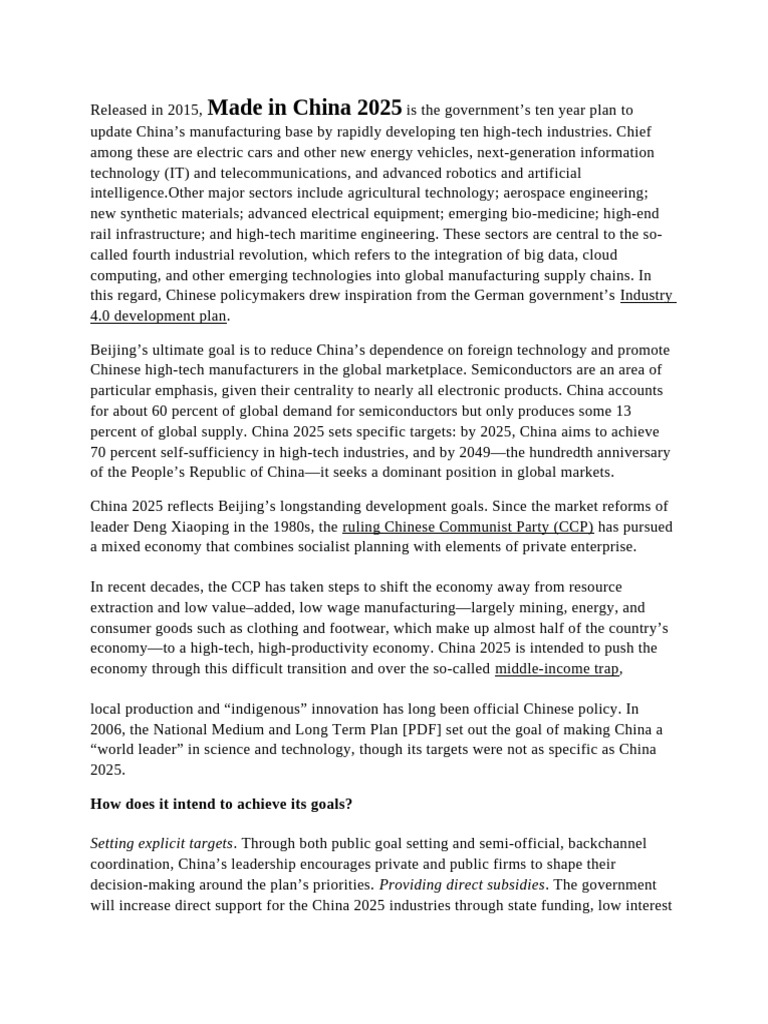 China Policy 2025 | PDF | China | World Politics