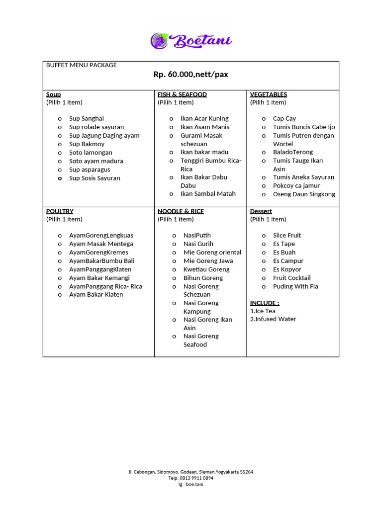 Paket Buffet Boetani Resto & Garden | PDF