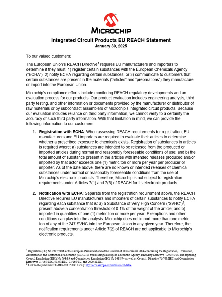 Microchip REACH Compliance Statement | PDF