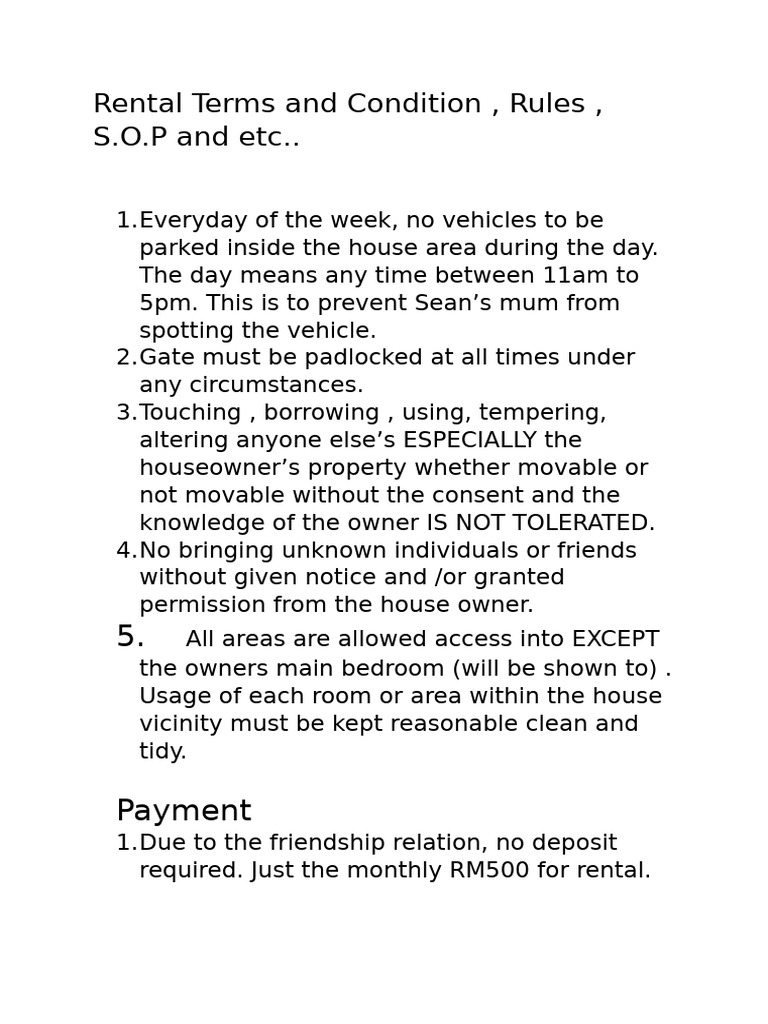 Tenant House Rules and Payment Terms | PDF