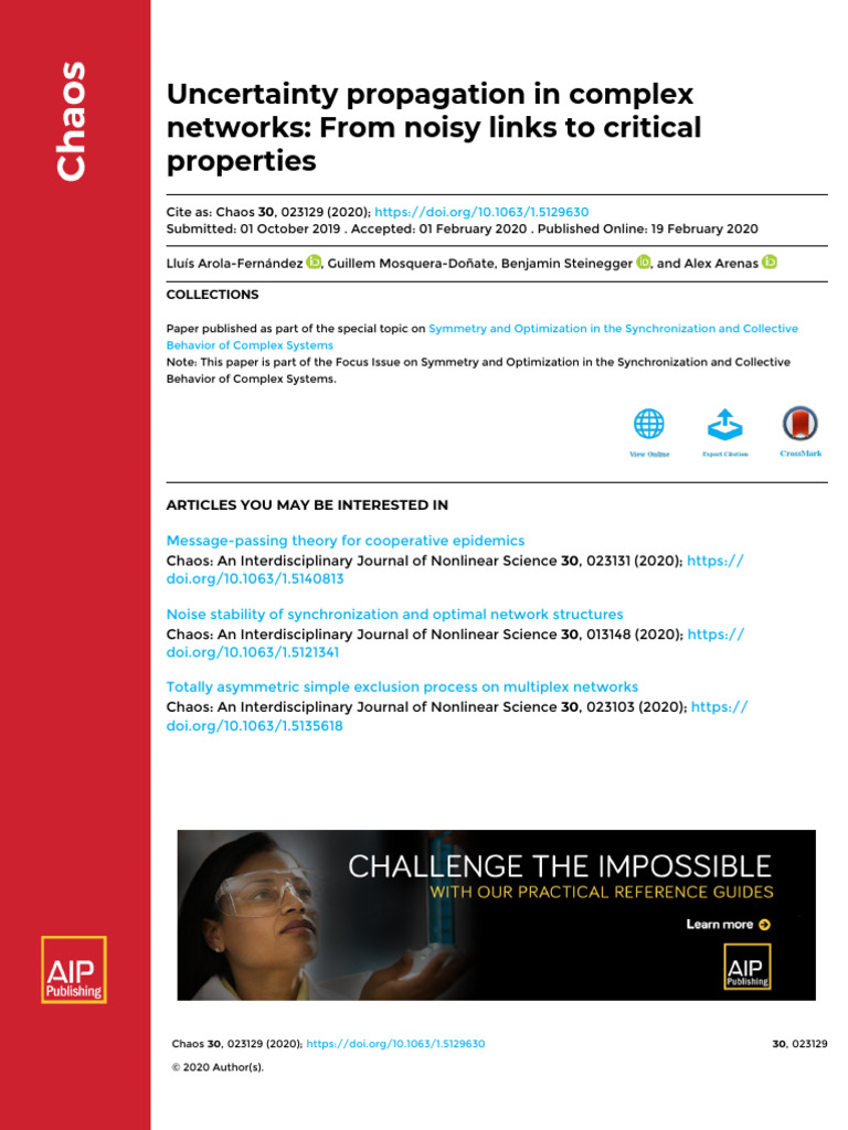 Uncertainty Propagation in Complex Networks (Chaos, 2020) | PDF | Power ...