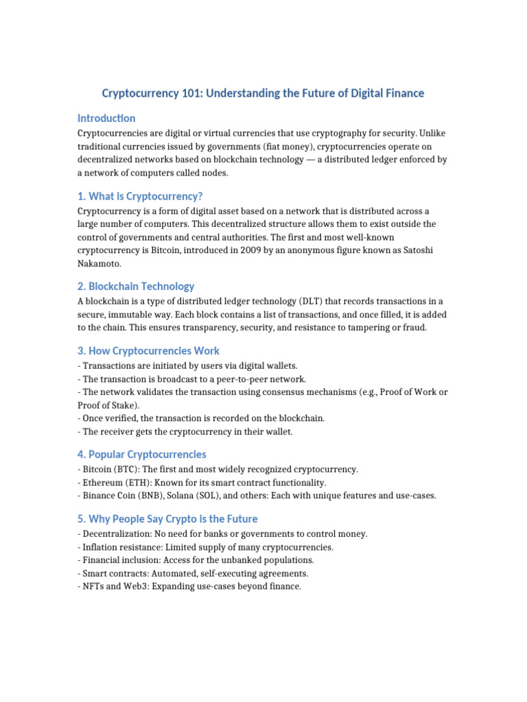 Cryptocurrency Basics Future Of Finance Pdf Cryptocurrency Bitcoin