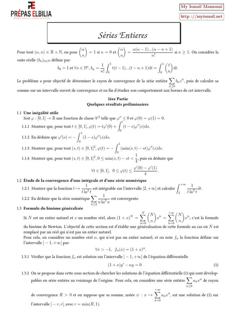 Rayon de convergence et somme de séries PDF Série entière Analyse — free download