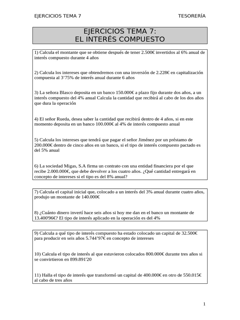 Ejercicios de Interés Compuesto y TAE | PDF | Interés | Tasa de ...