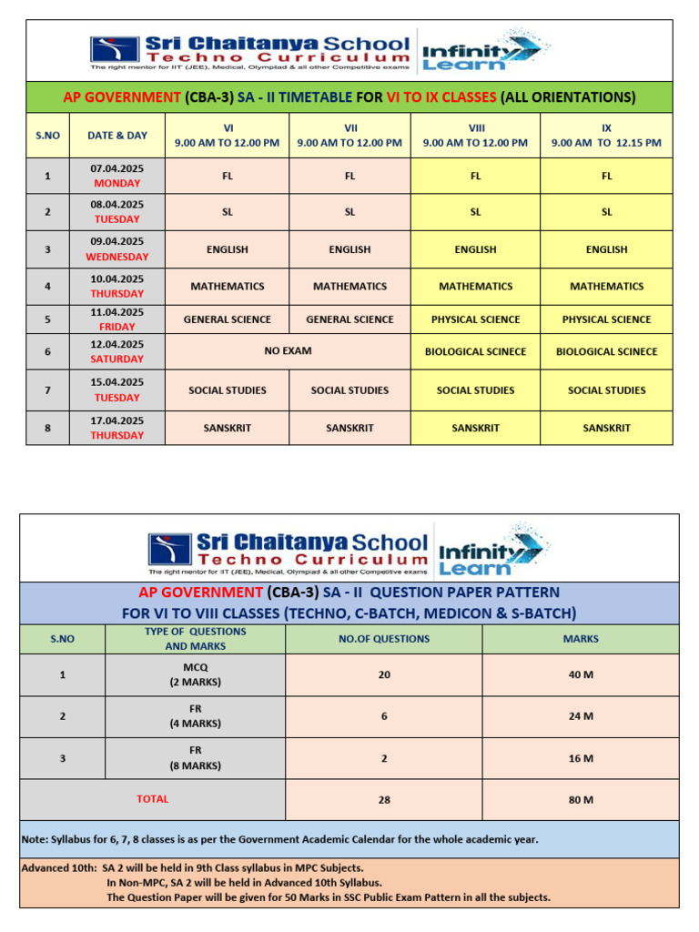 AP SA2 Exam Timetable 2025 | PDF | Educational Stages | Educational ...