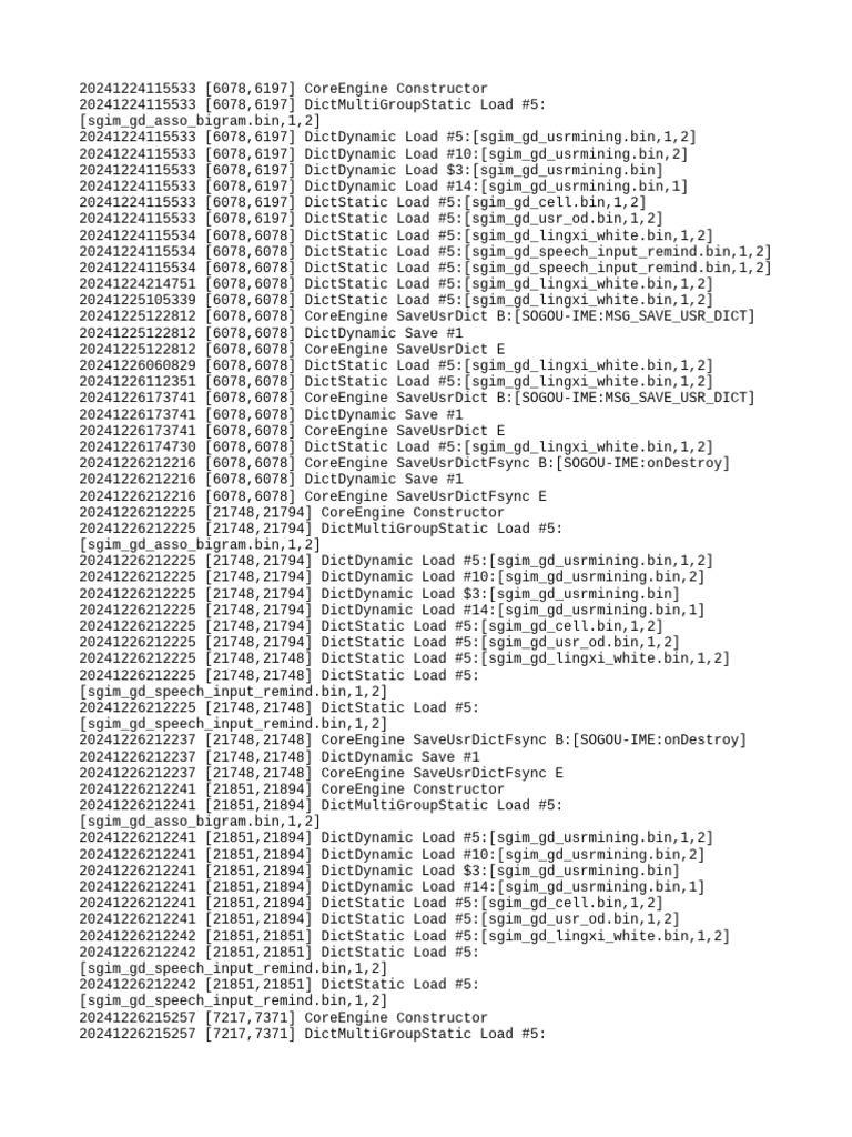 CoreEngine Dictionary Load Logs | PDF