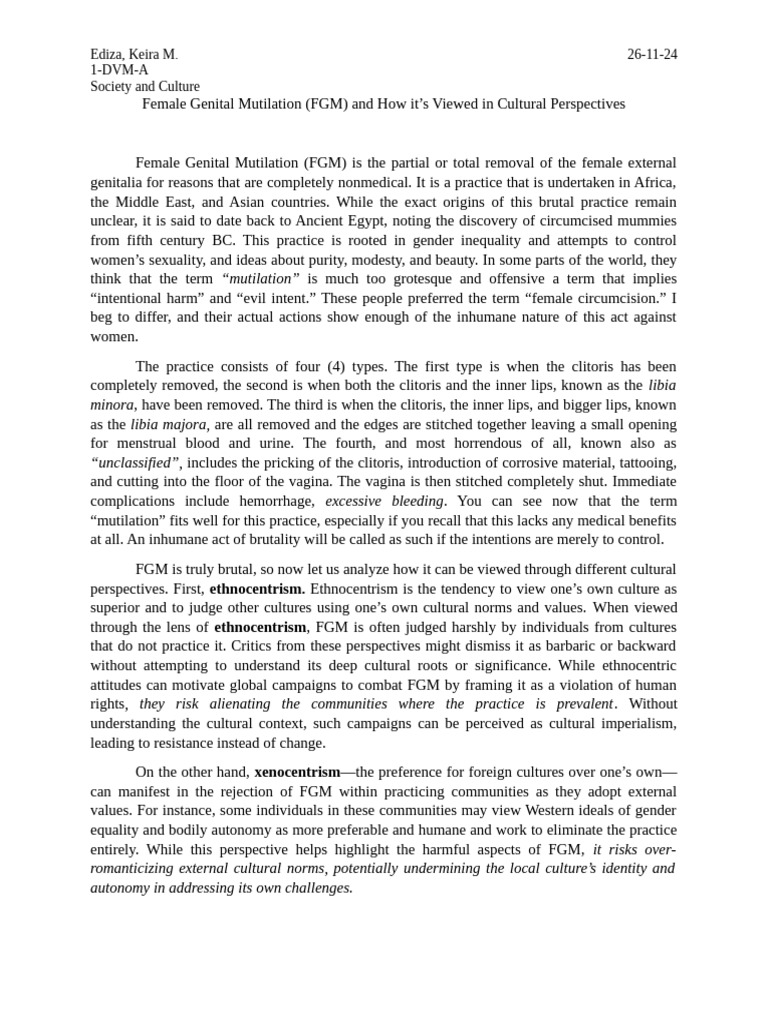 Cultural Perspectives on Female Genital Mutilation | PDF | Female ...