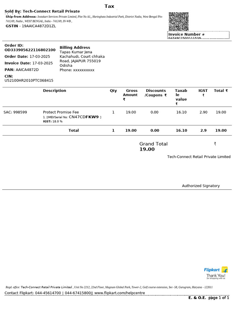 Tax Invoice for Tech-Connect Retail | PDF | Printer (Computing)