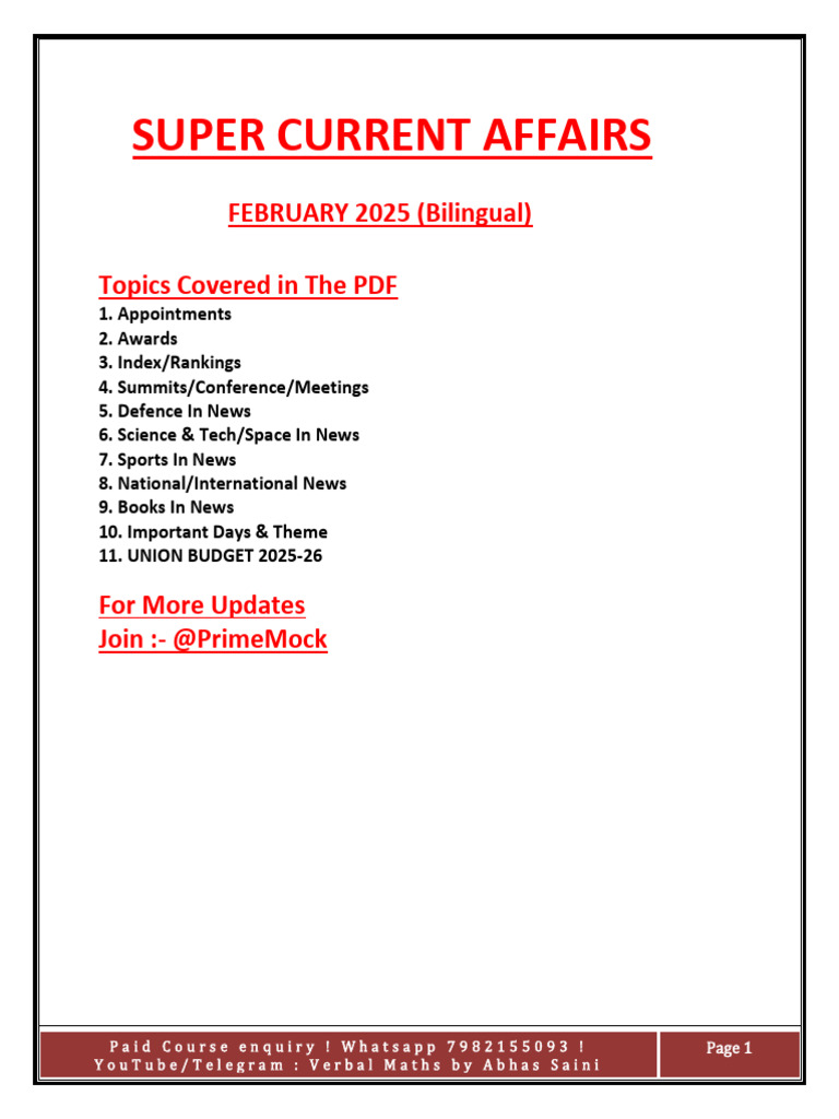 February 2025 Current Affairs Overview | PDF | Nuclear Power ...