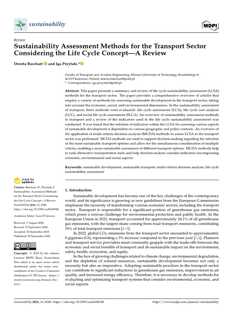 Transport Sector Sustainability Assessment | PDF | Life Cycle ...