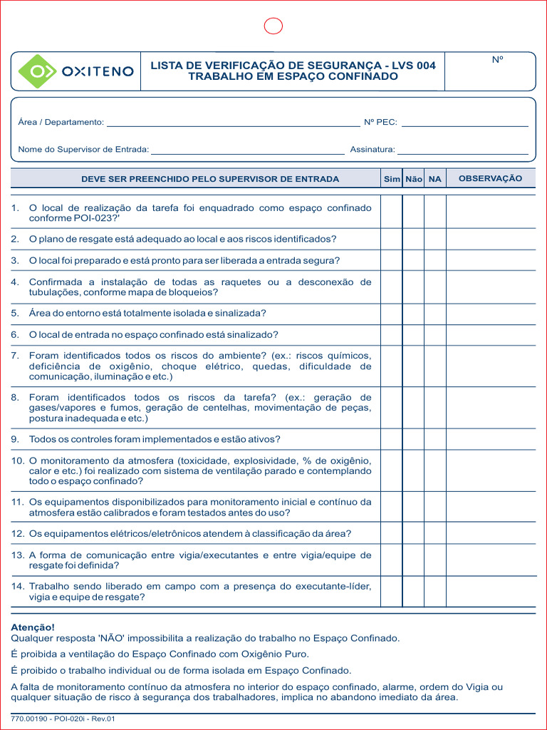 FORM - POI-020i - 01 - OXITENO LVS 004 Verificação de Segurança ...