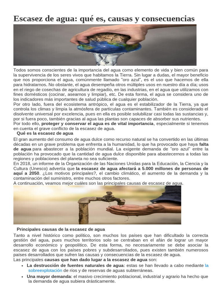 Escasez de agua: causas y consecuencias | PDF | Agua | Escasez de agua