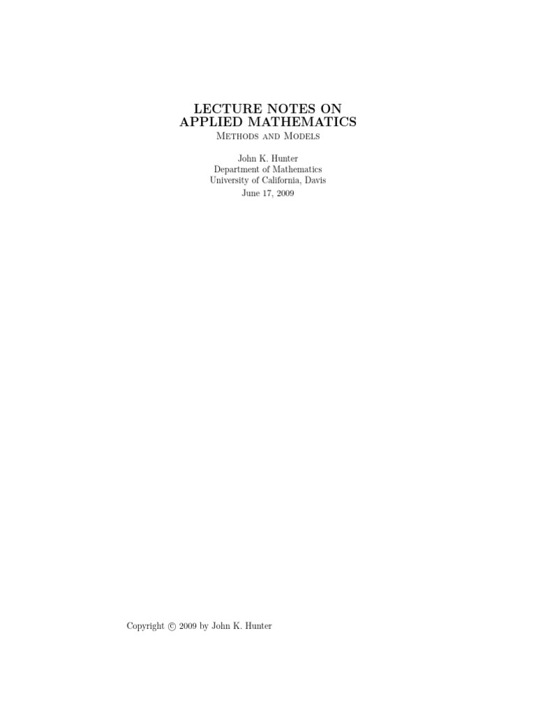 Lecture Notes On Applied Mathematics: Methods and Models | PDF ...