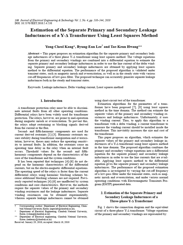Estimating Leakage Inductances in Y-Δ Transformers | PDF | Transformer ...