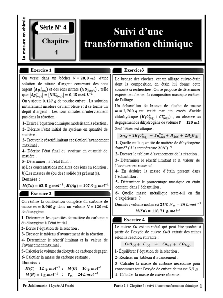 Transformation chimique et réactifs limitants | PDF | Réactions ...