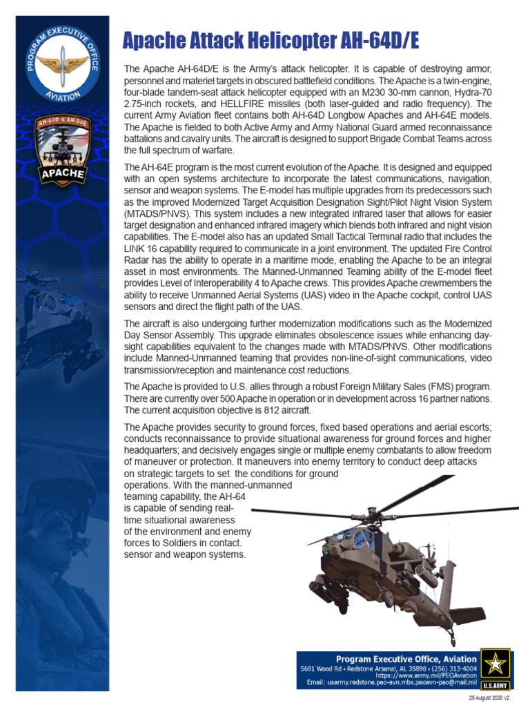 Apache AH-64D/E Attack Helicopter Overview | PDF | Attack Helicopter ...