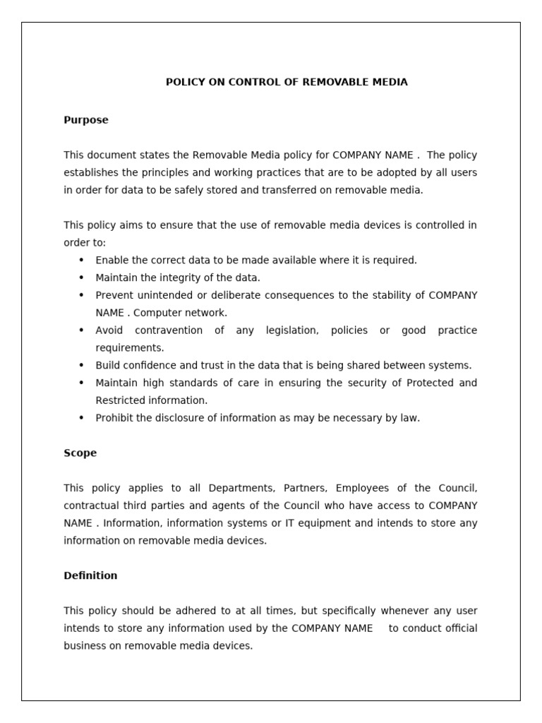 Removable Media Control Policy | PDF | Usb Flash Drive | Computer Security