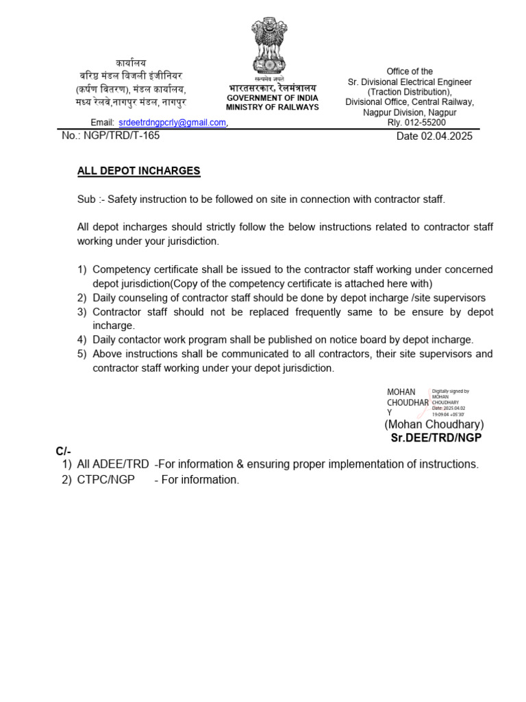 Safety Instructions for Contractor Staff | PDF