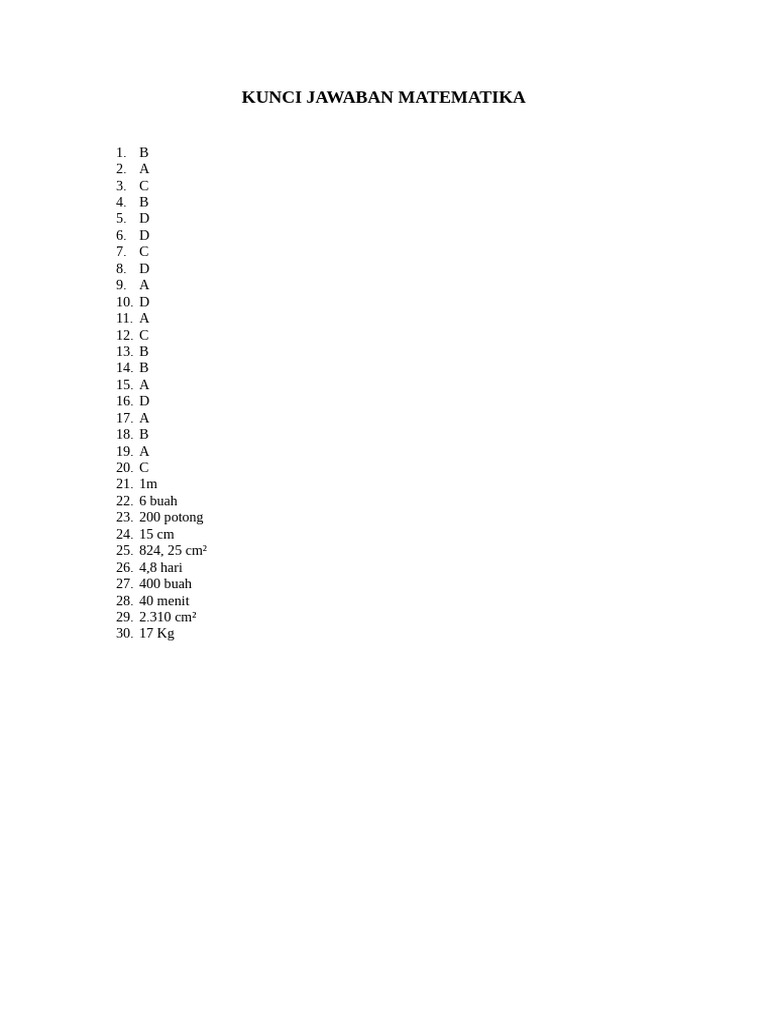 Kunci Jawaban Matematika | PDF