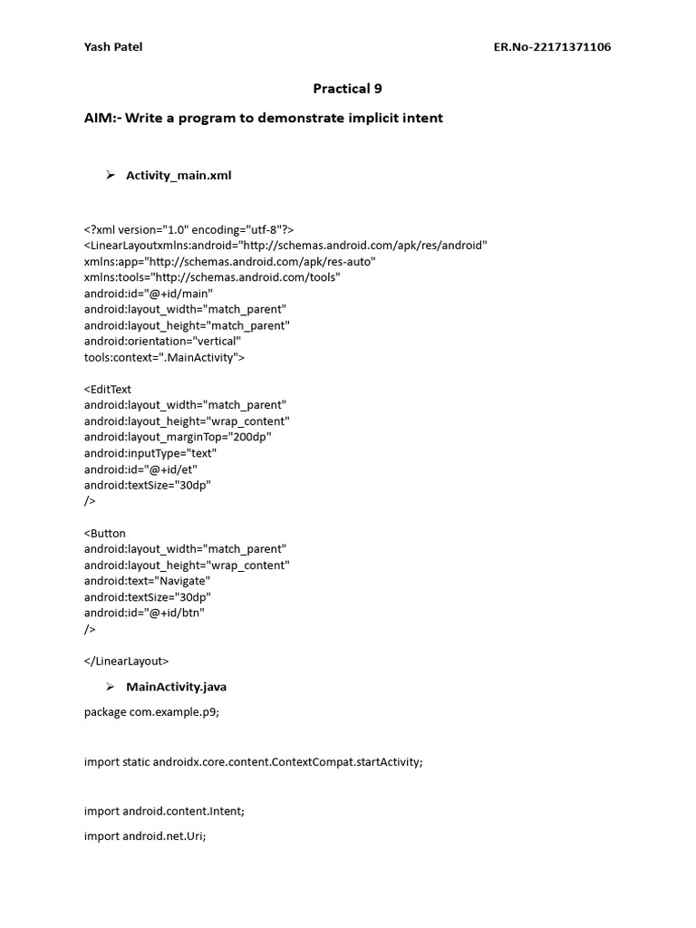 Implicit Intent Demo in Android App | PDF