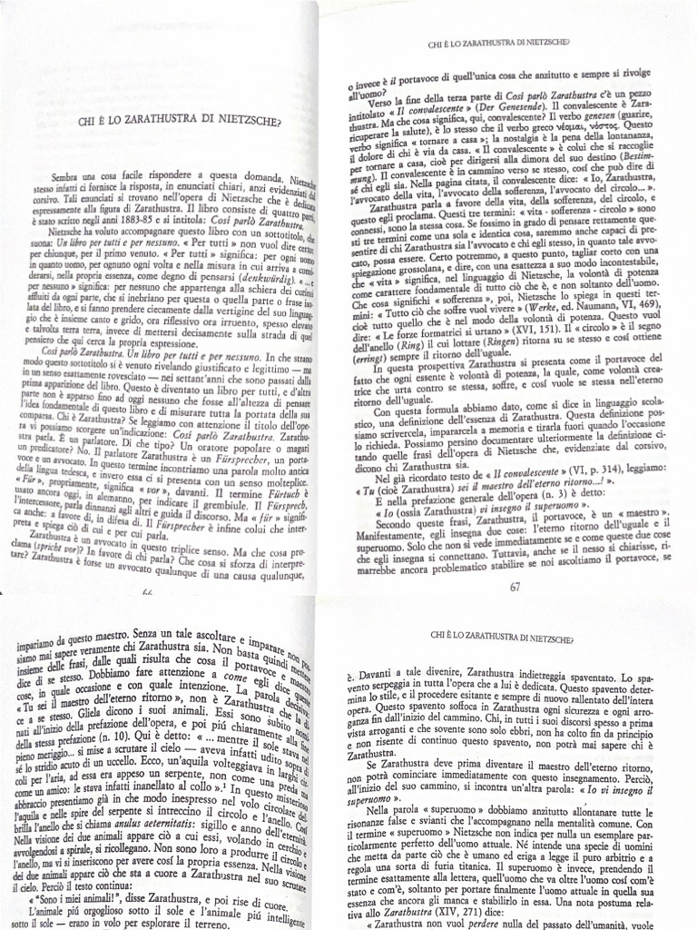 Chi È Lo Zarathustra. in Saggi e Discorsi, Heidegger. | PDF