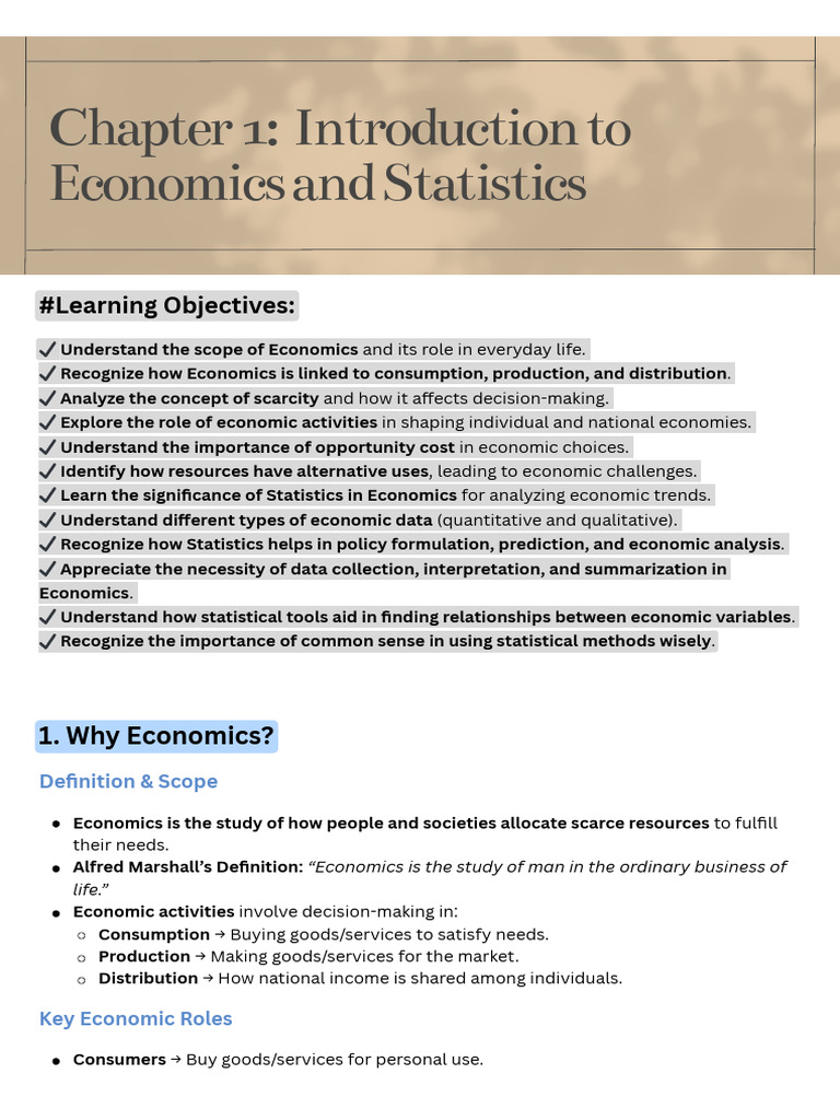 Economics and Statistics Overview | PDF | Economics | Employment