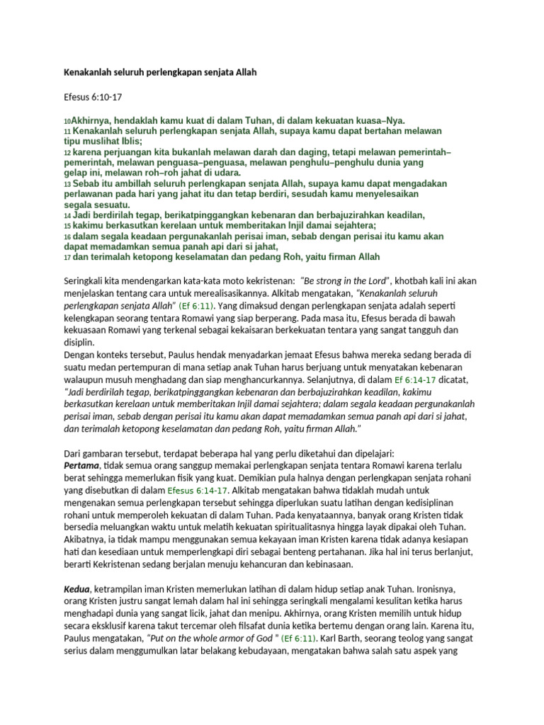 Perlengkapan Senjata Allah dalam Efesus 6 | PDF