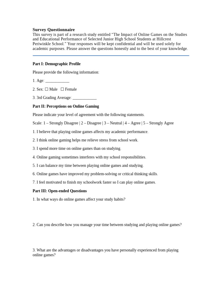 Survey Questionnaire | PDF