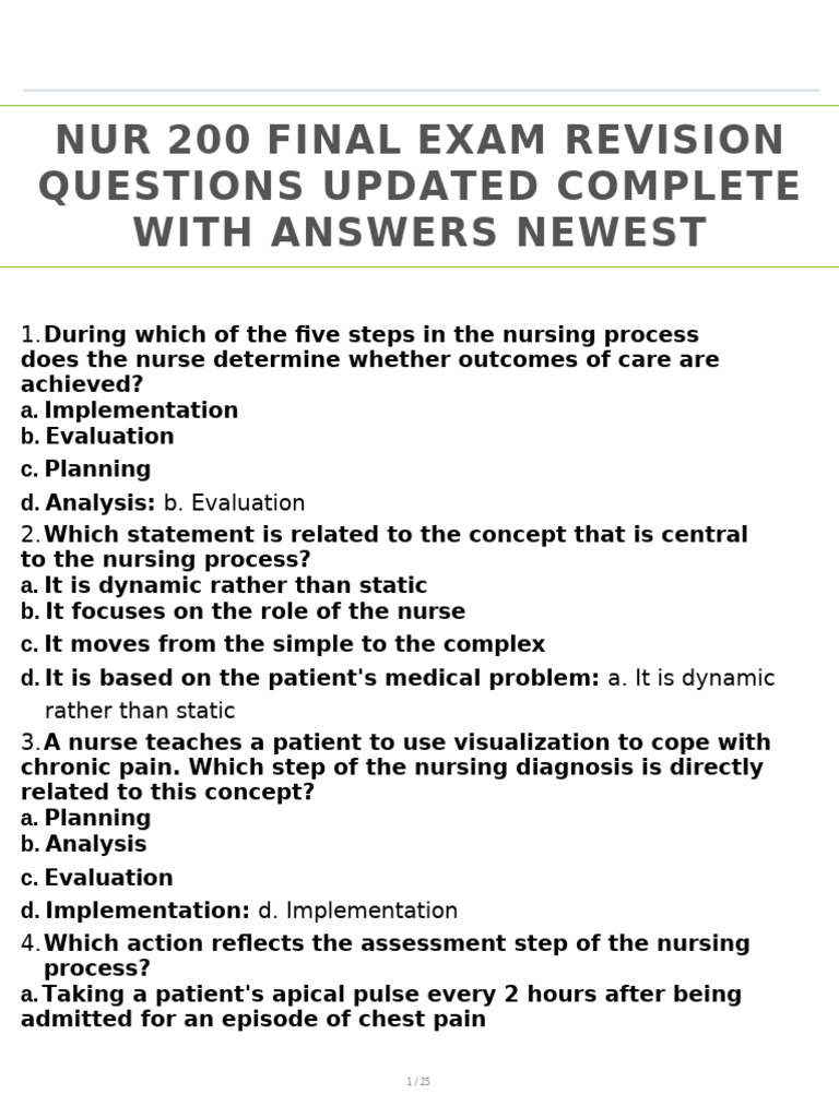 NUR 200 Final Exam Revision Guide | PDF | Nursing