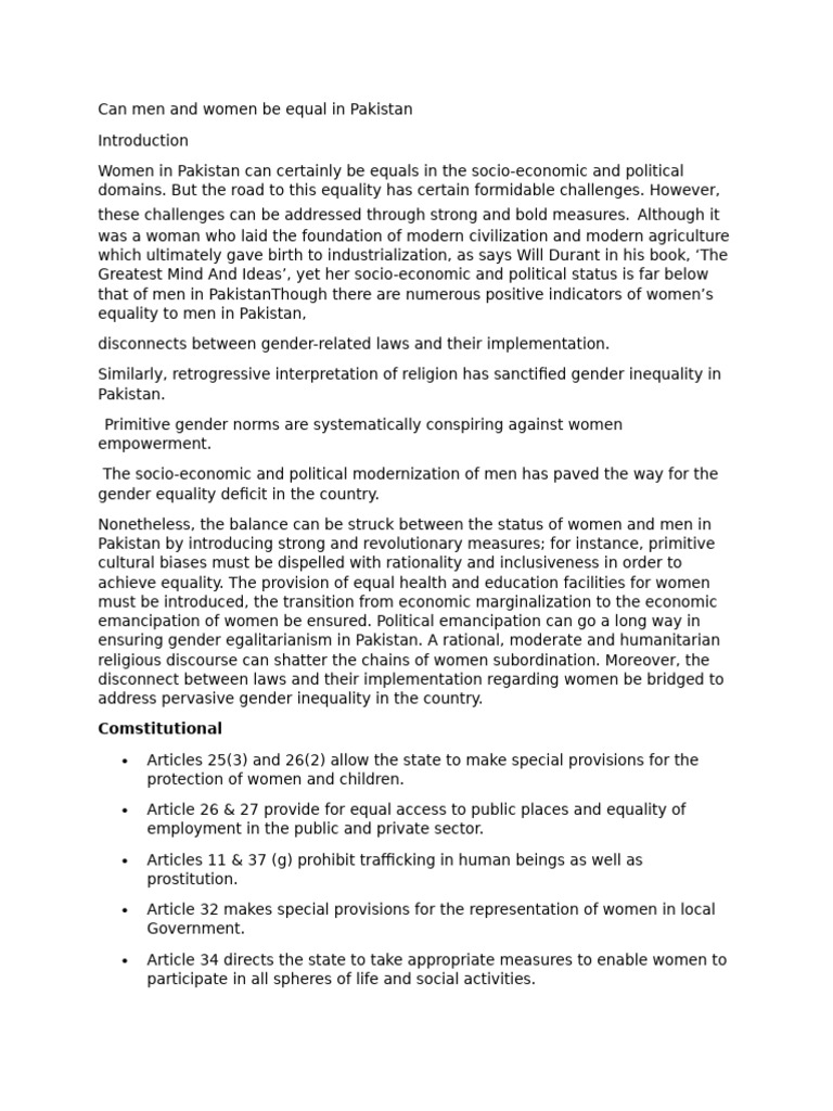 Gender Equality Challenges in Pakistan | PDF | Egalitarianism | Gender