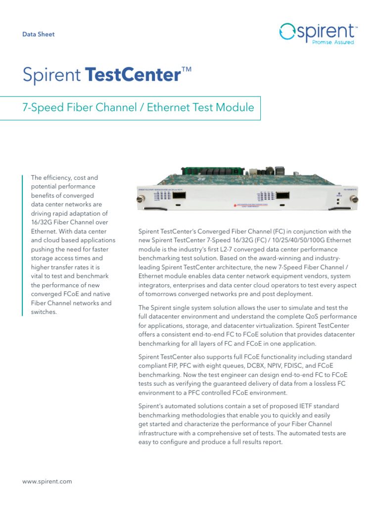 Spirent TestCenter Fibre Channel Datasheet | PDF | Ethernet ...