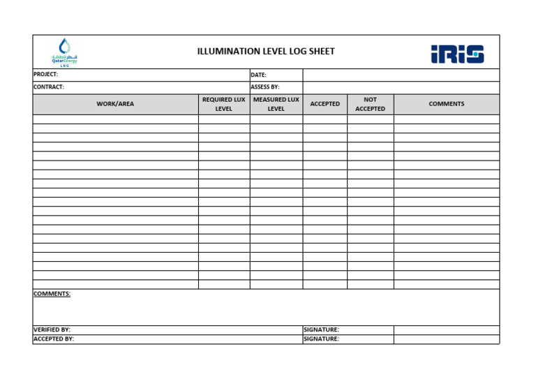 Illumination Level Log Sheet | PDF