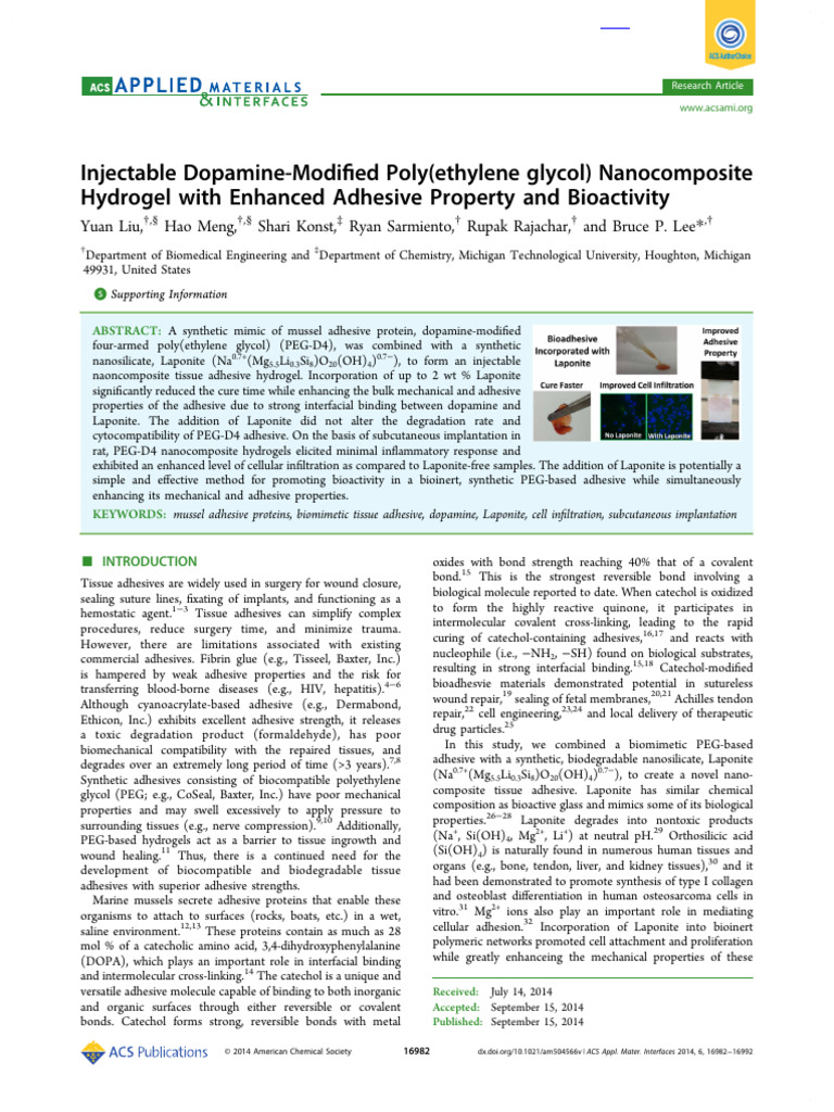 Liu Et Al 2014 Injectable Dopamine Modified Poly (Ethylene Glycol ...