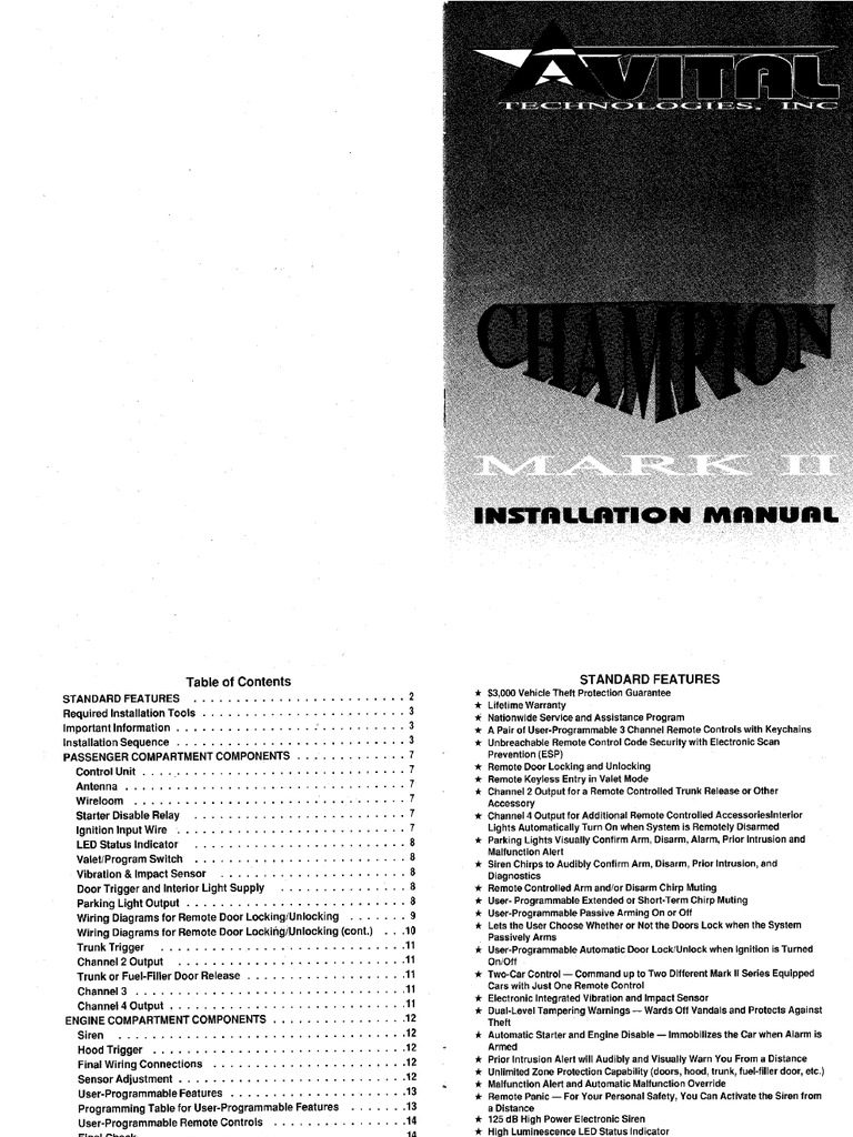 Avital Champion Mark 2 Installation Guide 44720211 | PDF