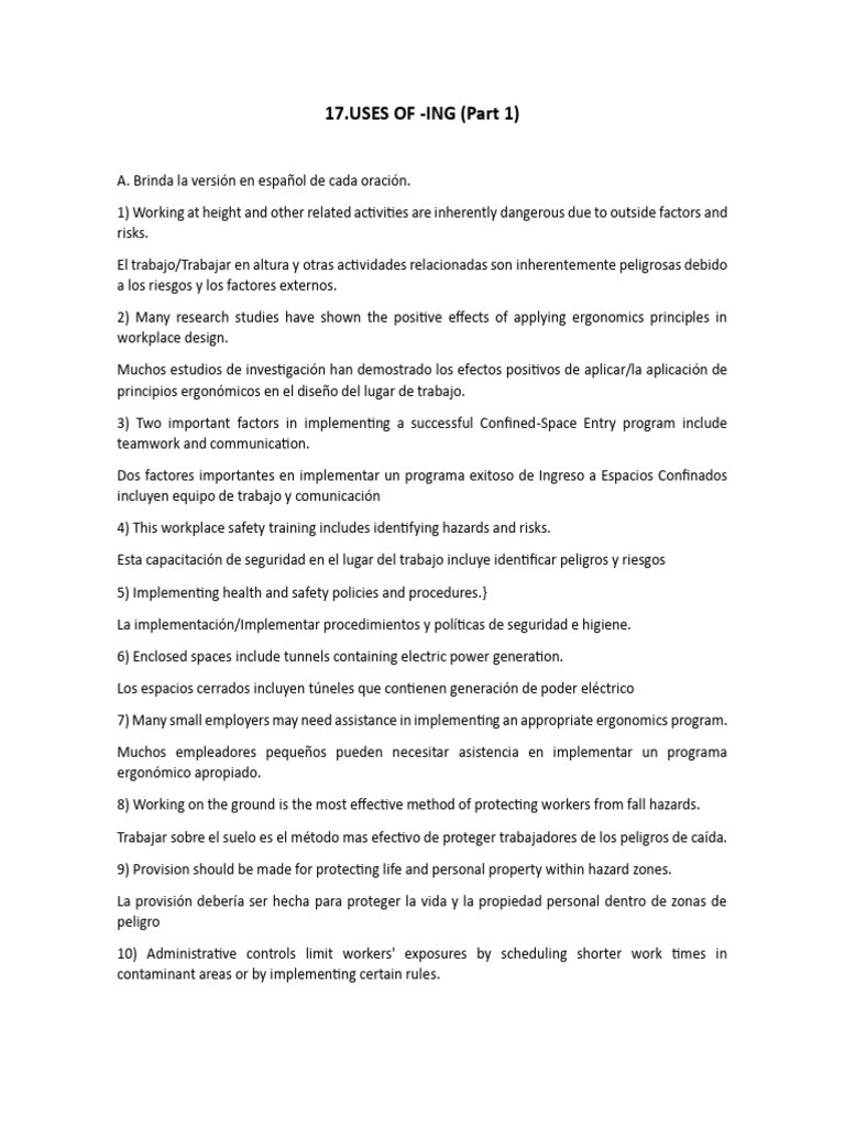 USES OF - ING (Part 1) | PDF